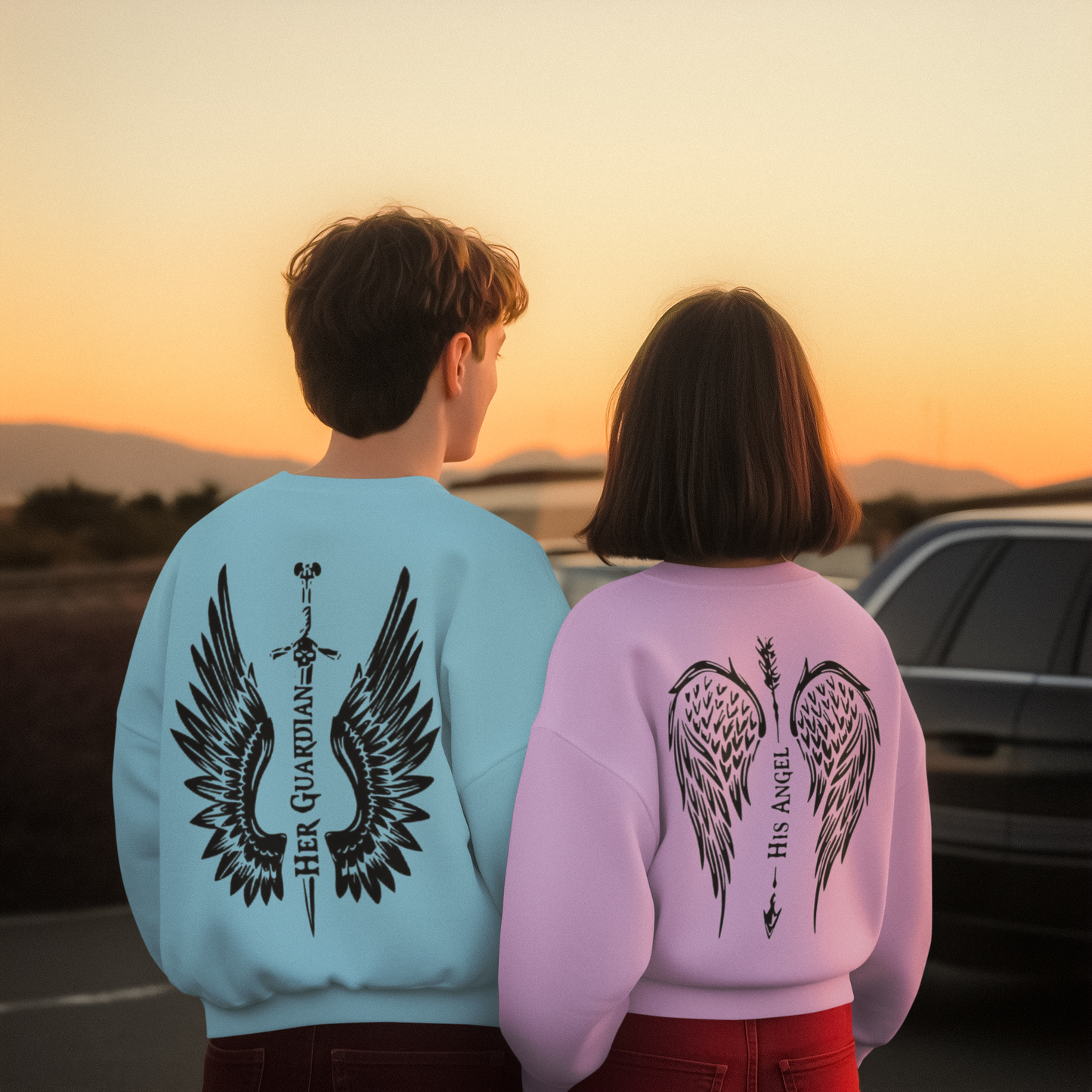 "Guardian and Angel" couple sweatshirt: Male