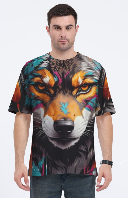 "Techno Wolf" : All Over printed Oversized T-Shirt