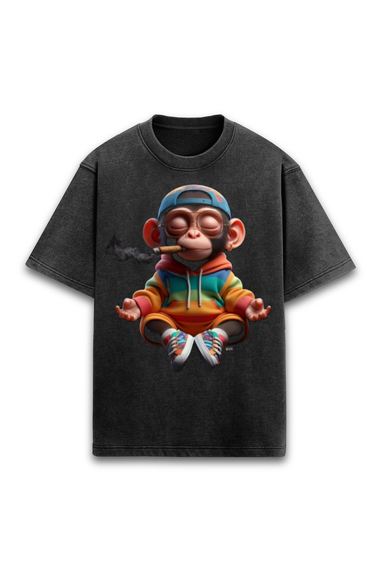 "Peaceful Monkey": Acid Wash Over sized T-Shirt