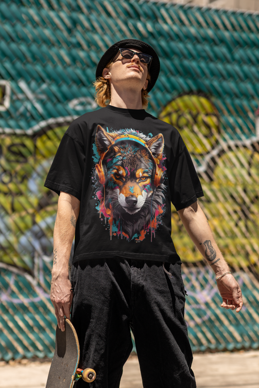 "Techno Wolf" : Oversized Terry T-shirt