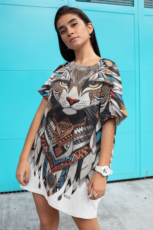 "Techno Cat" : All Over Printed T-Shirt Dress for Women